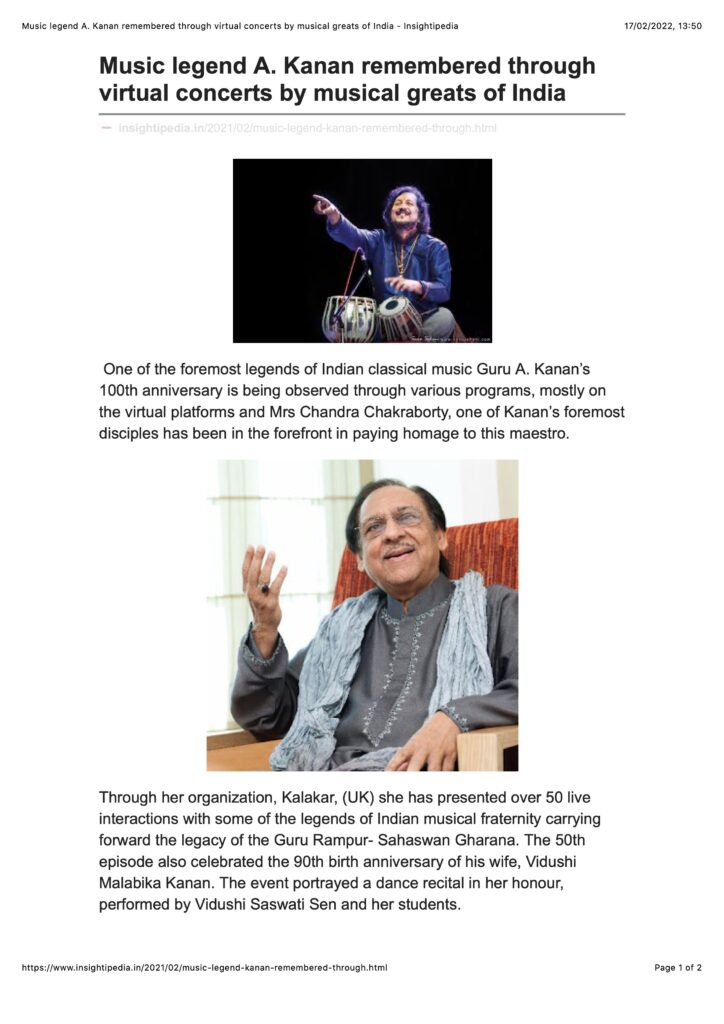 Music legend A. Kanan remembered through virtual concerts by musical greats of India